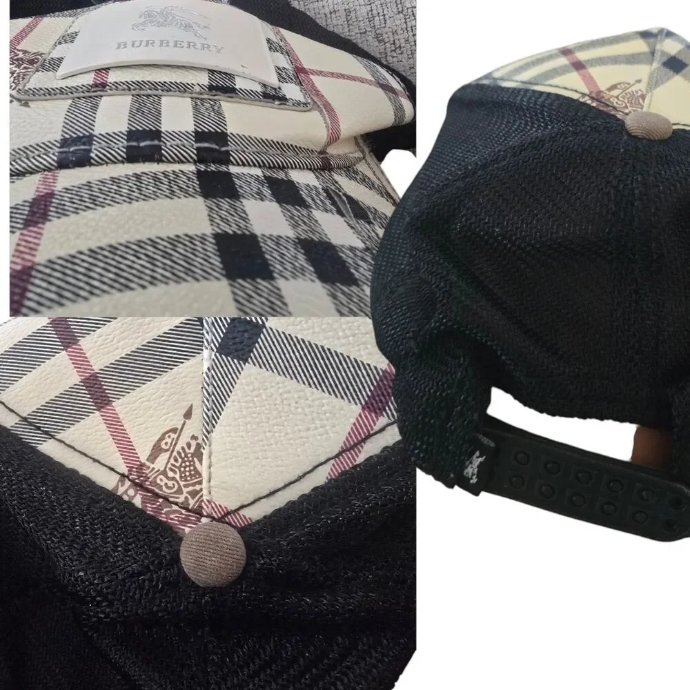 Plaid Snapback Trucker Hat Beige Black Red Check Burberry Style Adjustable